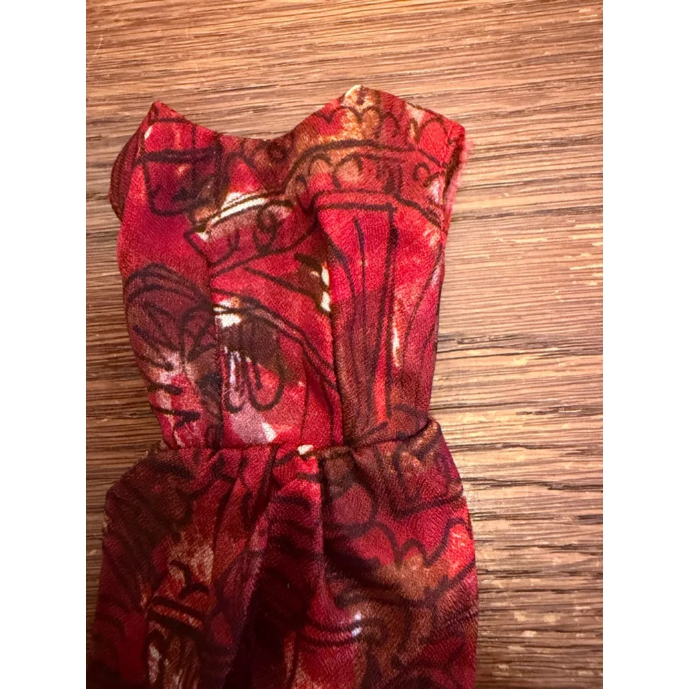 Vintage Mod Barbie Red Abstract Sheath Dress w Snaps 1960s